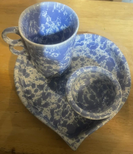 BENNINGTON POTTERS 3 PIECE LOT BLUE/WHITE BOWL CHARGER TRIGGER MUG C1103