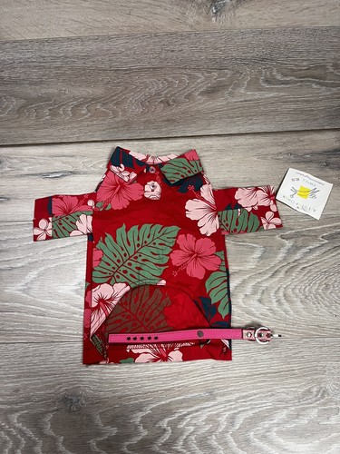 All Star Dogs Hawaiian Shirt Collar Red Floral Size Small