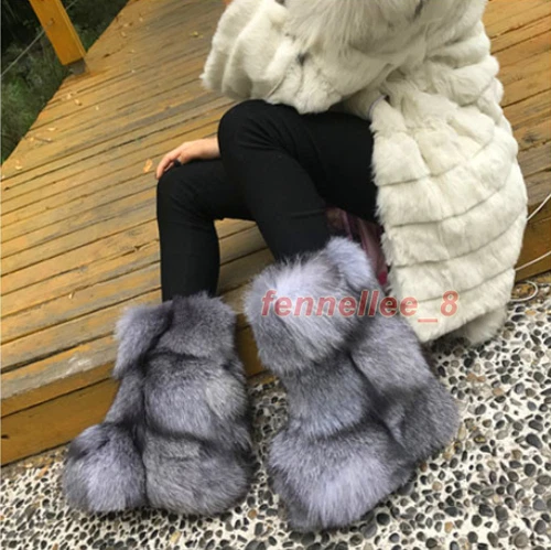 Mujeres 100% Genuinas Botas de Piel de Zorro Piel Real Tirar 13CM Altura Interior Zapatos para Nieve - Imagen 8 de 20