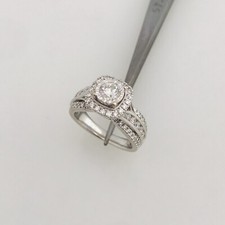 14k White Gold Ladies Cushion Halo 1.11ct Round Center Diamond Engagement Ring