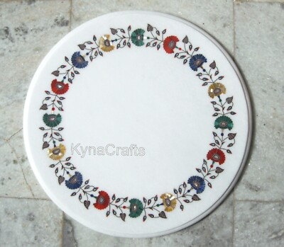 #ad Marble Coffee Table Top Border Pattern Inlay Work Patio Corner Table for Hallway $361.00