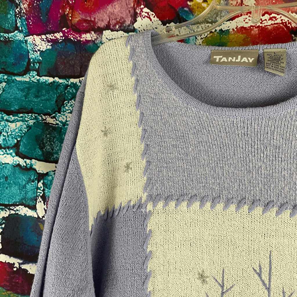 TanJay Winter Scene Embroidered Patchwork Pullove… - image 3