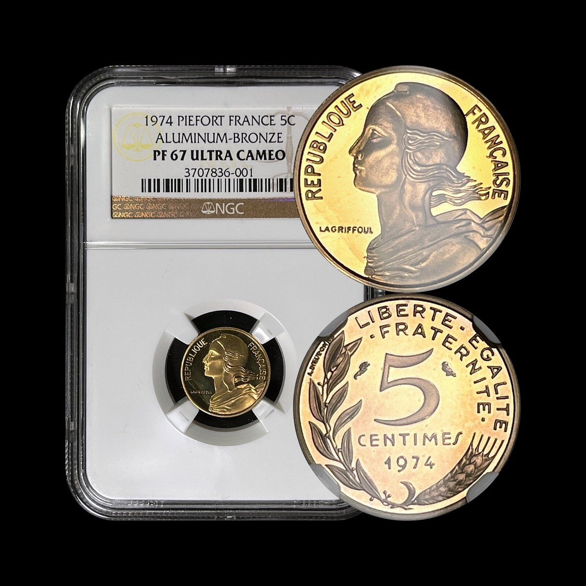 FRANCE. 1974, 5 Centimes - NGC PF67 - Marianne, Piéfort (Piedfort