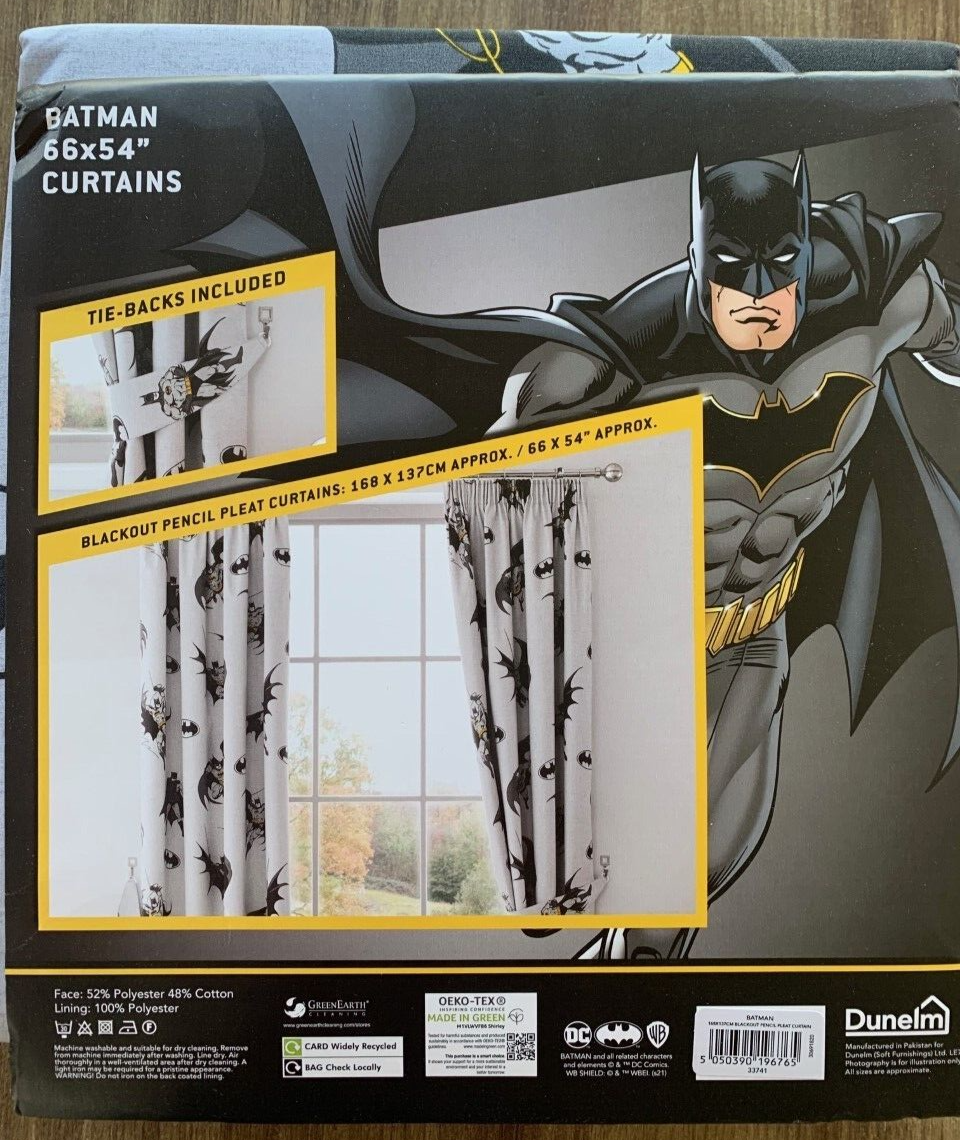 Dunelm Batman Grey Thermal Blackout Pencil Pleat Curtains 66" x 54" (W