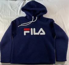 FILA Men's Small Navy Blue Hoodie Fleece Pullover Sweatshirt