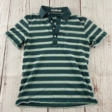 Criquet Striped Short Sleeve Button Front Pocket Polo Shirt Men's Medium Green