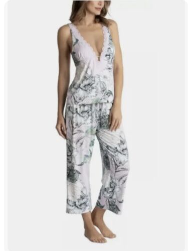 Linea Donatella Palm Garden Cami & Cropped Pants Pajama 2 Piece Set-Lilac M - Picture 1 of 5
