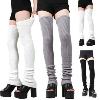 Women Winter Long Warm Leg Warmers Knitted Crochet Thigh High Long Stirrup Sock 
