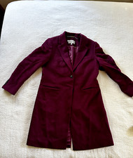Hobbs Marilyn Anselm Purple Women 10 Long Single Breasted Lined Coat 100% Wool