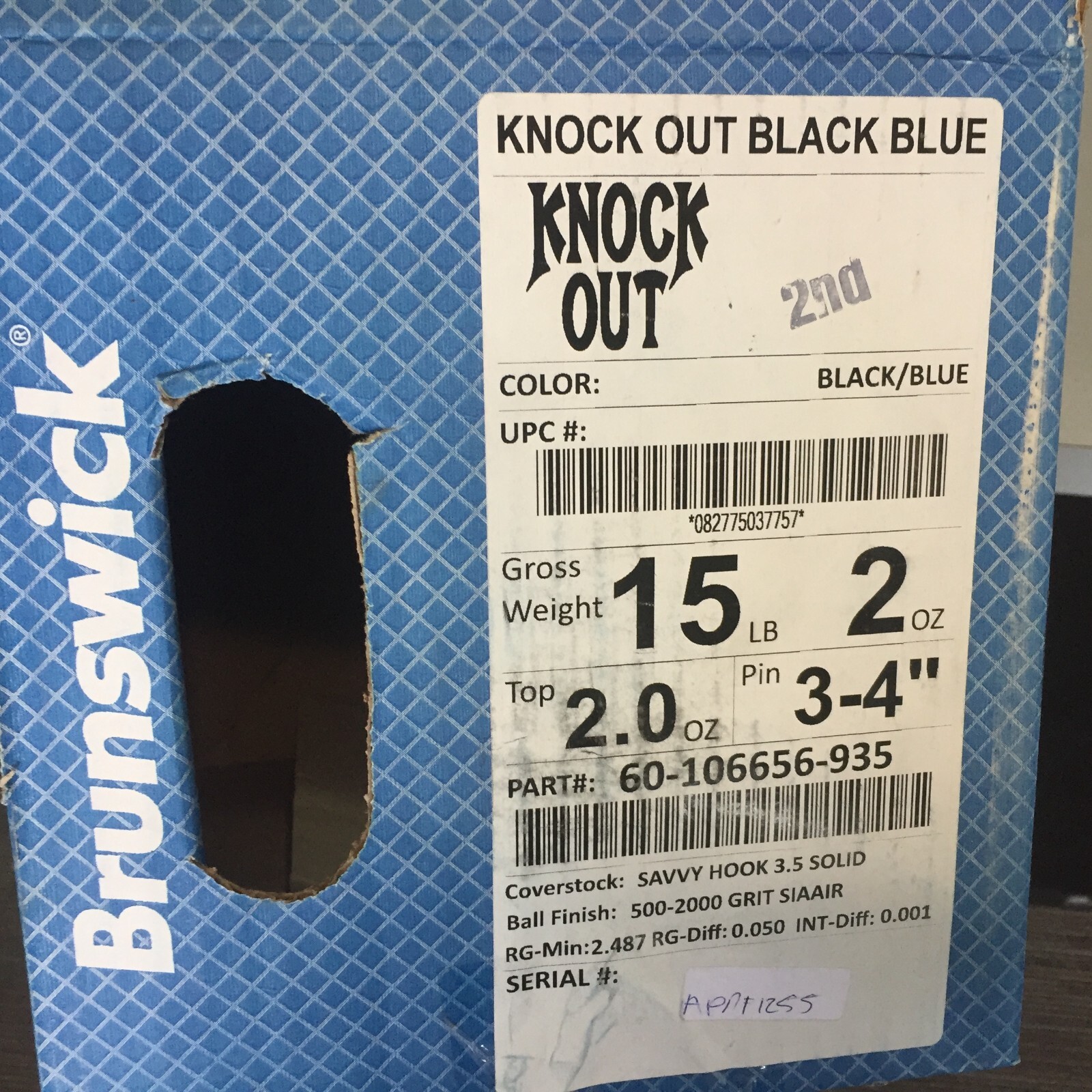 Brunswick Knock Out Black & Blue Solid BOWLING BALL  15 lb. NEW IN BOX #275