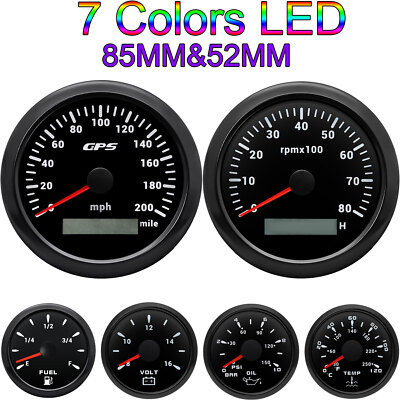 6 Gauge Set GPS Speedometer 200MPH Waterproof 7 Colors For Car Marine Boat Truck