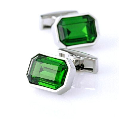 4CT Emerald Cut Lab Created Green Emerald Men's Cufflinks 14K White Gold Finish