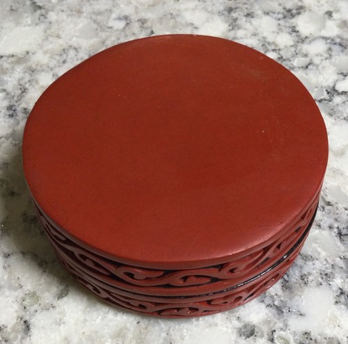 Vintage Zinnober chinesisch geschnitzt SM Blumenmuster Schmuck Box handgefertigt - Bild 5 von 6