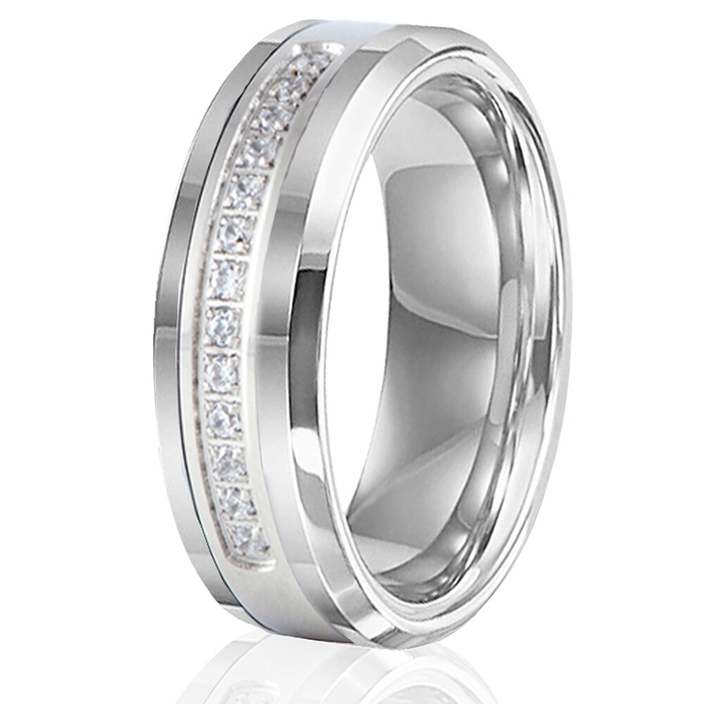 🔥 Tungsten Rings For Men Silver Mens Wedding Bands White Stone Black