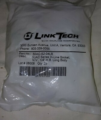LinkTech 50AC-S2-04LB   In Line Socket N.V. 1/4  HB Long Body (25 Per Bag)