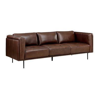 BROWN TOP GRAIN LEATHER MATCH LOW PROFILE SOFA LIVING ROOM FURNITURE
