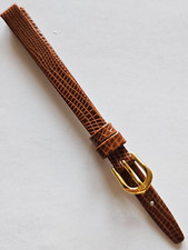 8mm / Long - Tan Lizard Pattern / Smooth Leather Watch Band - Gold Buckle