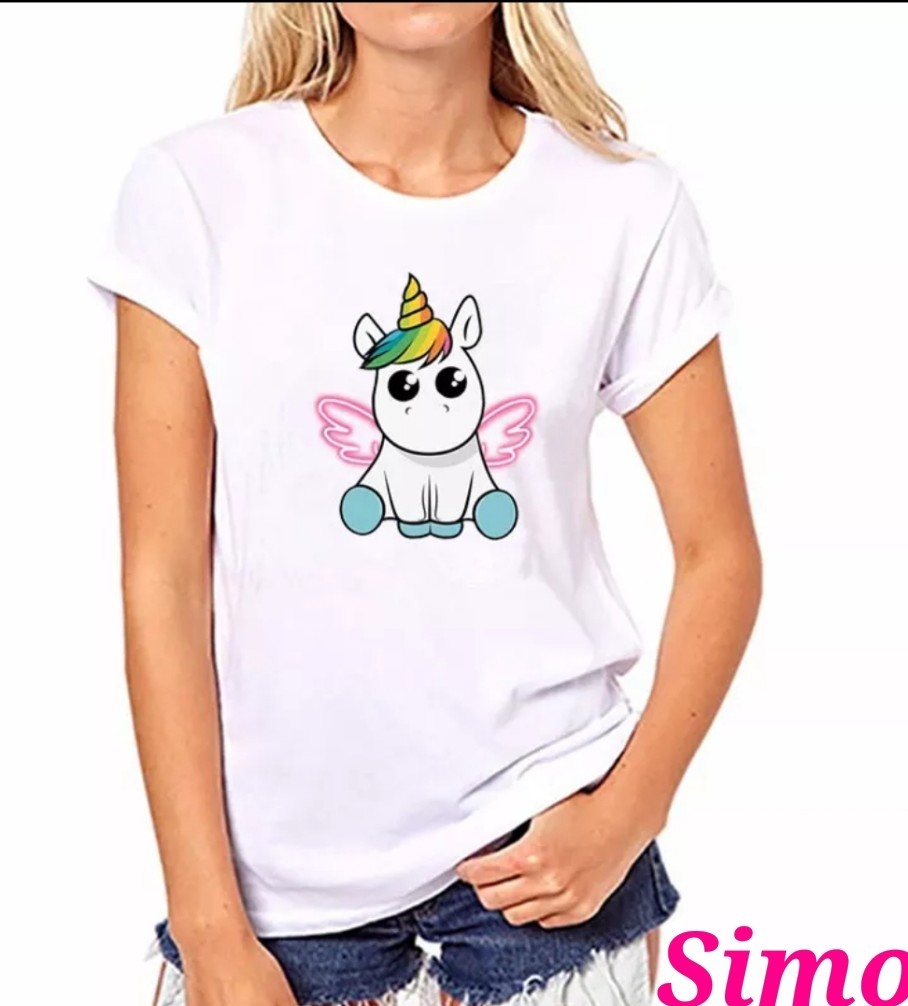 MAGLIA DONNA UNICORNO ARCOBALENO SEXY COTONE BIANCA REGALO SCONTI