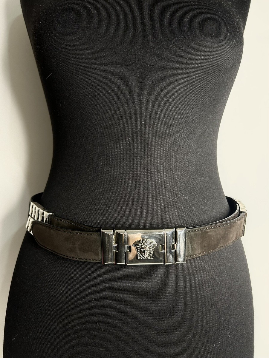 Vintage Gianni Versace Belt Medusa Buckle Suede Leather Brown