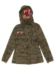 Hurley Womens Hooded Double Breasted Rain Jacket Uk 10 Small Khaki Ae77