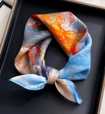 100% Mulberry Silk 20" Square Scarf Women Neckerchief Wrap Venice Pier Print new