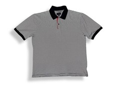 BURBERRY Golf Polo Shirt Made In Italy Striped Navy w Red Contrast Placket Sz M