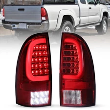 05-15 Tail Lights Pair Chrome Red For Toyota Tacoma LED Red Tube Rear Brake Lamp