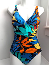 Tommy Bahama V Neck Ruched One Piece Swimsuit Bright Leaf Multi Sz 4 EUC