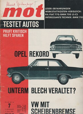 mot Testet Autos Heft 7 Juli 1963 Test Opel Rekord Technik BMW LS DKW Prototyp
