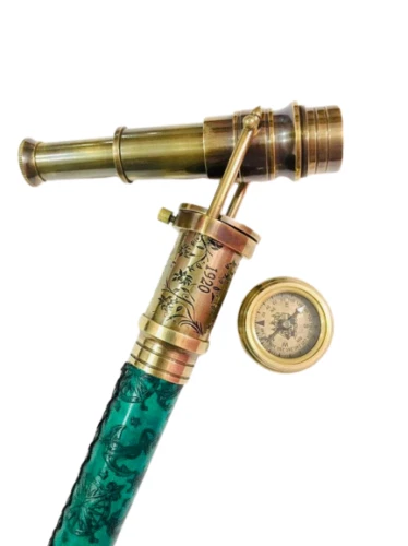 Manija telescópica de latón vintage bastón de cuero de madera bastón mira de vidrio espía Foto 3 de 4
