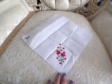 VTG New Hankie Red Roses W/Red Hearts All Cotton Desco Switzerland