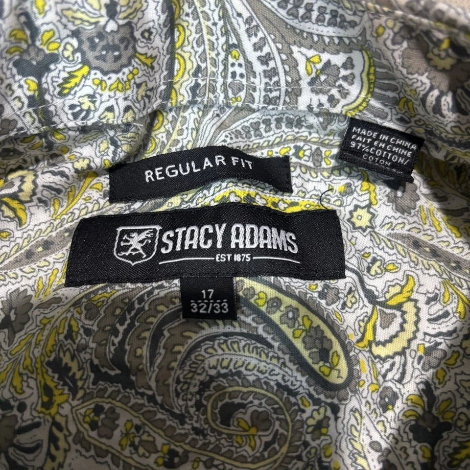 Stacy Adams Shirt Mens Size XL - 17 Gray Yellow Paisley Western Button Down - Image 3 of 4