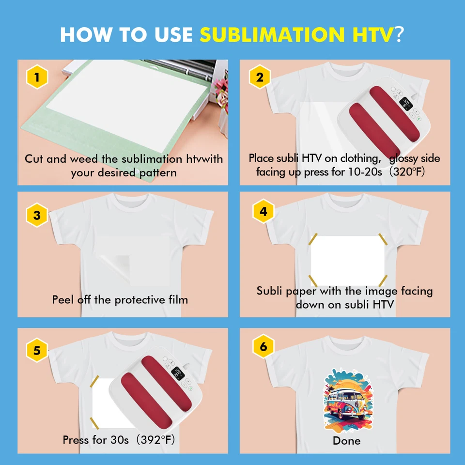 Camiseta A-SUB Sublimación HTV para Telas Oscuras 12" x 10FT-30FT Vinilo Blanco Mate Foto 4 de 4