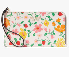 Kate Spade Lucy Saffiano Pink Floral Garden L-Zip Wristlet KG608 NWT 139 Wallet