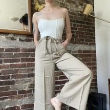 Vintage 70s Khaki Bell Bottoms Drawstring