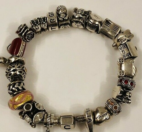 Chamilia 925 Sterling Silver Charm Bracelet With 22 Charms - Picture 6 of 9