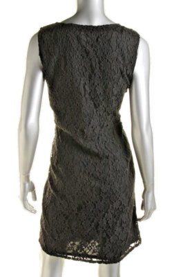 DKNY ~ Black Cotton Overlay Lace V-Neck Shift LBD Party Dress 10 NEW $199