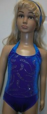 Dance Glitter Velvet Bodice Strappy back Royal blue small child Costume leotard
