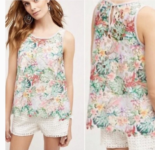 Anthropologie Inari Floral Fiore Lace Cut Out Sleeveless Top Unlined Size XS - Picture 2 of 12
