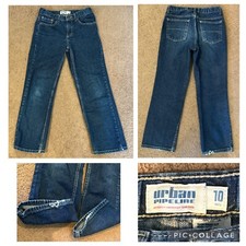 Urban Pipeline Boys Straight Jeans Size 10 Reg - 24  inseam Dark Blue Raw Hems