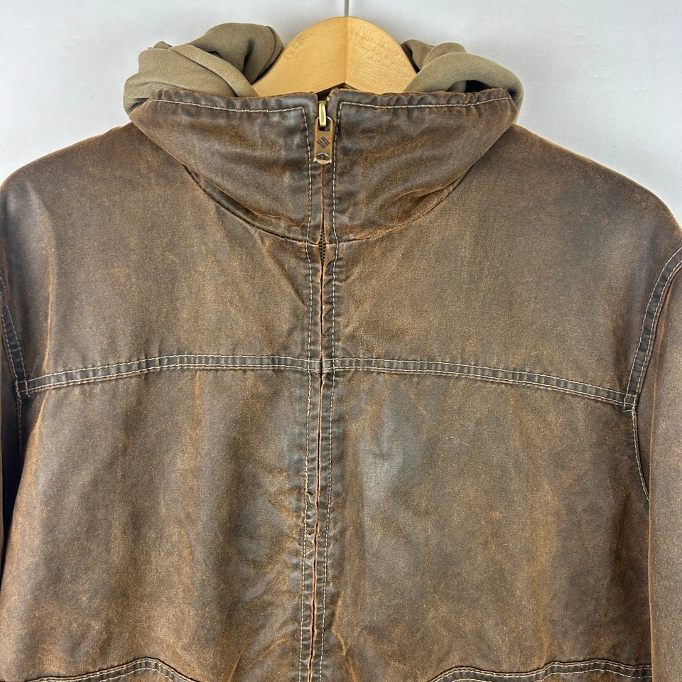 Chaqueta con Capucha Columbia Algodón Encerado Cremallera Completa Marrón Para Hombre Talla L Foto 2 de 4