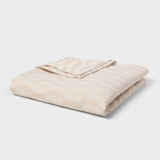 Full/Queen Chenille Jacquard Blanket Ivory/White Chevron Geo - Threshold