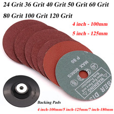 24-120 Grit 100mm 125mm Fibre Sanding Discs Abrasive Backing Pads Angle Grinder