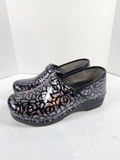 Dansko XP Professional Night Rose Leather Clogs Womens Black 10.5-11 EU 41