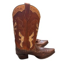 Frye Jennifer Estes Python Snakeskin Cowboy Boots Brown Leather Eagle Inlay 9M