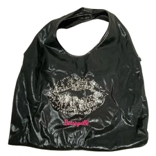 Betsey Johnson Betseyville Kiss Up Sling Hobo Tote Bag Bling Silver Studded Lips