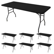 Fitted Tablecloth for 8 Foot Rectangle Tables-6 Pack Black Elastic Outdoor Pi...