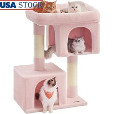 Sturdy Cat Tree W/ Large Perch Dual Caves Scratching Climbing Relaxing New