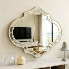 Irregular Silver Wall Accent Mirror Wavy Aesthetic Wall Mirrors with Golden Rim