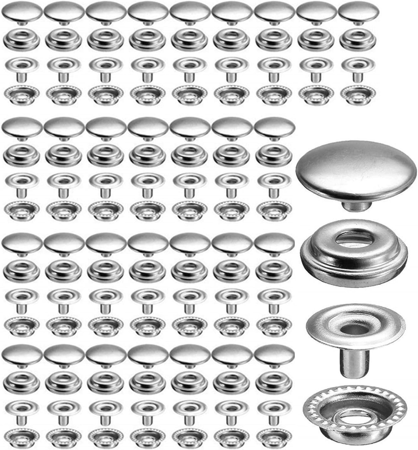 120pc Stainless Steel Fastener Snap Press Stud Cap Button Marine Boat Canvas Set